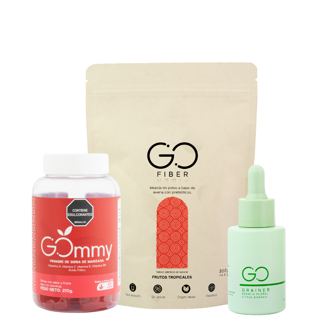 Tripleta Gommy (Gomas de vinagre de manzana + Go Fiber Fibra de origen natural + Go Drainer)