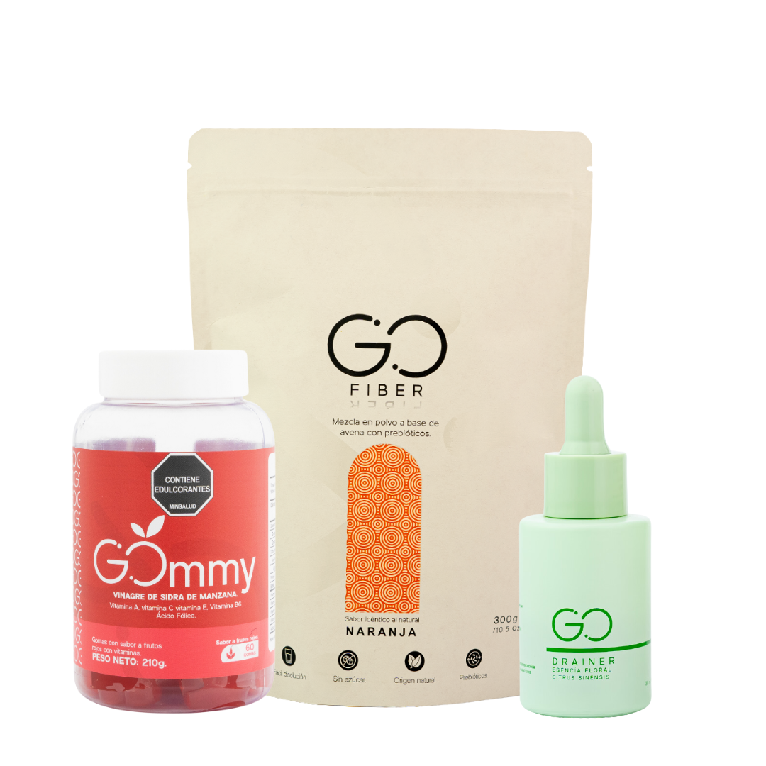 Tripleta Gommy (Gomas de vinagre de manzana + Go Fiber Fibra de origen natural + Go Drainer)