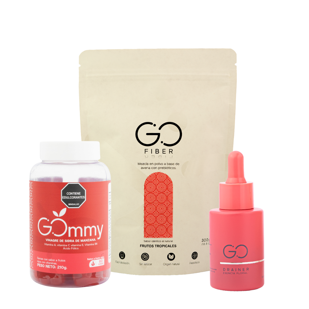 Tripleta Gommy (Gomas de vinagre de manzana + Go Fiber Fibra de origen natural + Go Drainer)