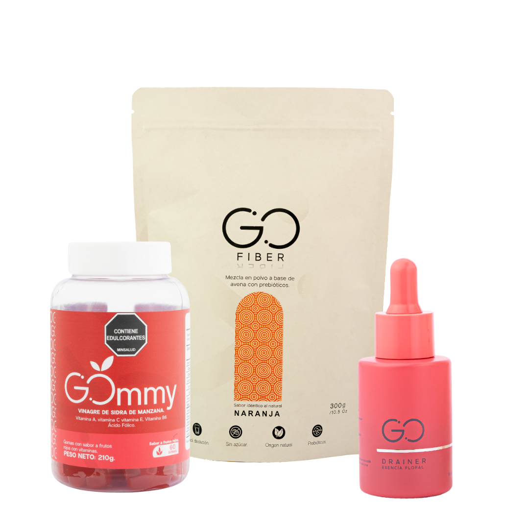 Tripleta Gommy (Gomas de vinagre de manzana + Go Fiber Fibra de origen natural + Go Drainer)