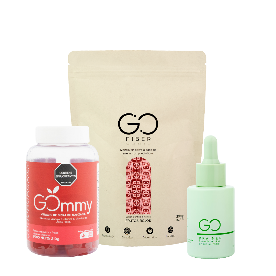 Tripleta Gommy (Gomas de vinagre de manzana + Go Fiber Fibra de origen natural + Go Drainer)