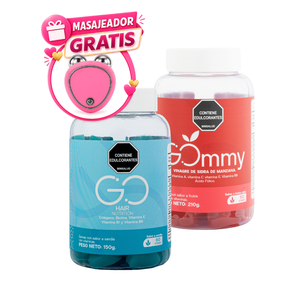 Combo Gommy 60 gomas y Go Hair 60 gomas + Masajeador facial GRATIS
