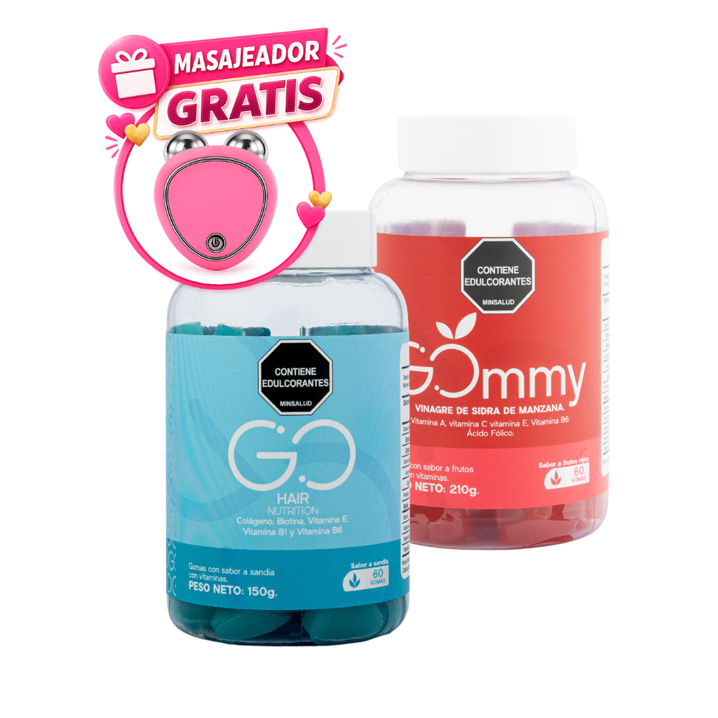 Combo Gommy 60 gomas y Go Hair 60 gomas + Masajeador facial GRATIS