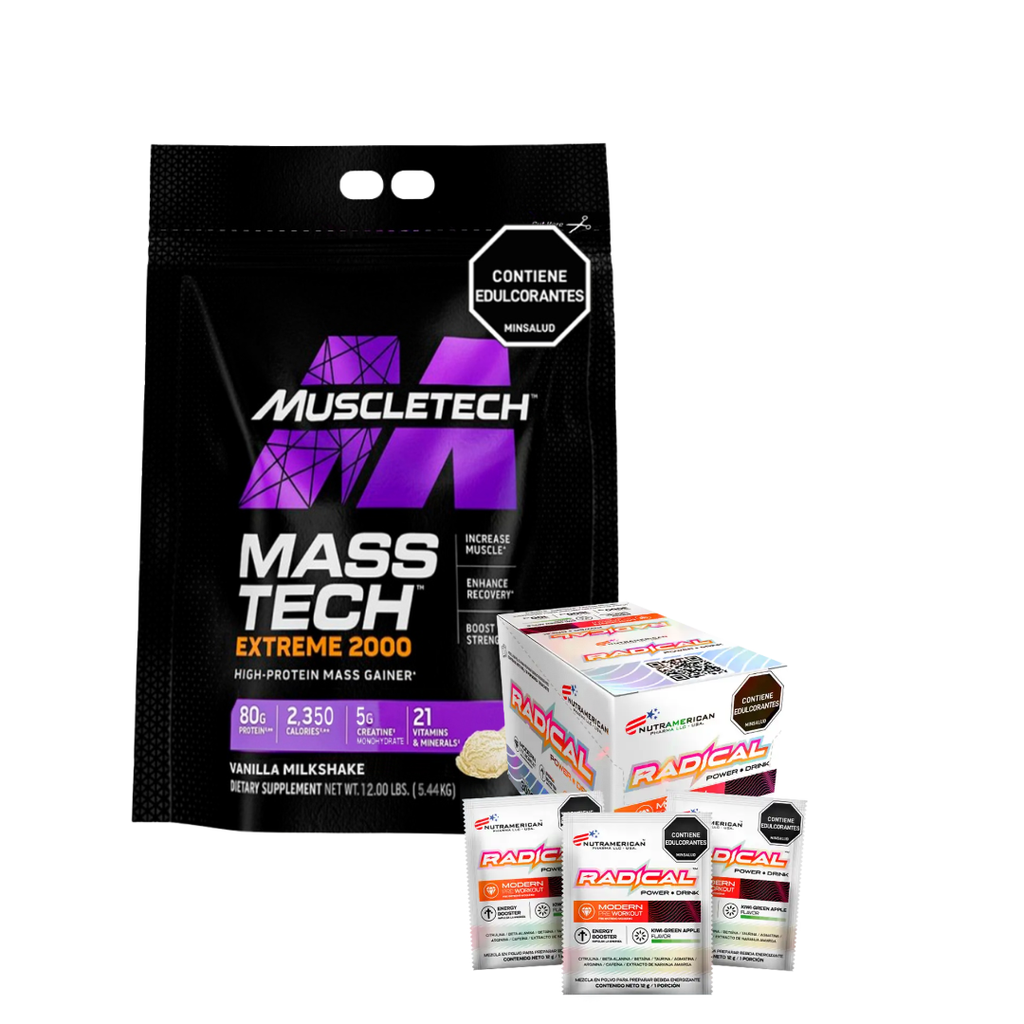 Mass-Tech Extreme 2000 de 12LB + caja de radical preentreno