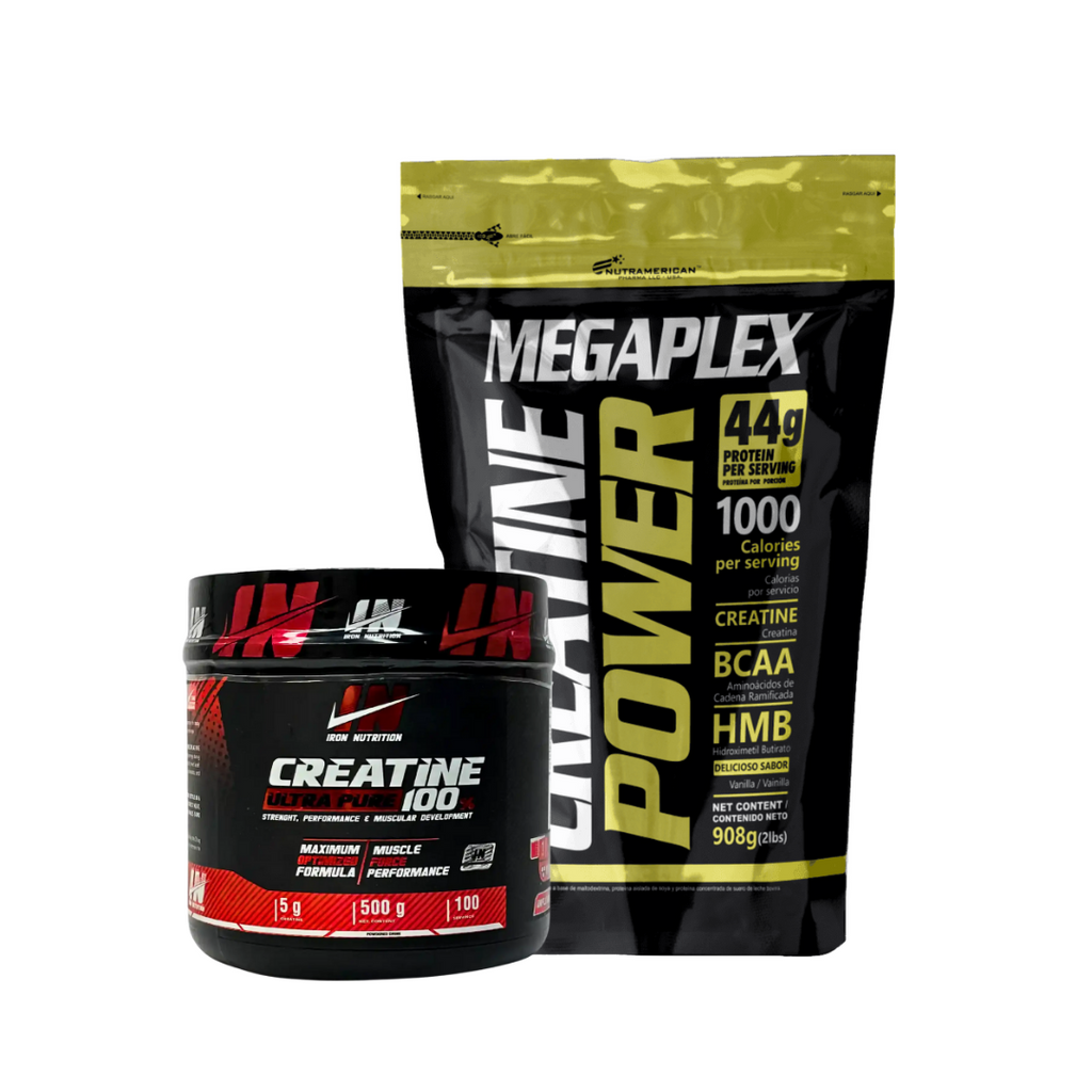 Combo Volumen y Fuerza: Megaplex Creatine Power + Creatina Iron Nutrition