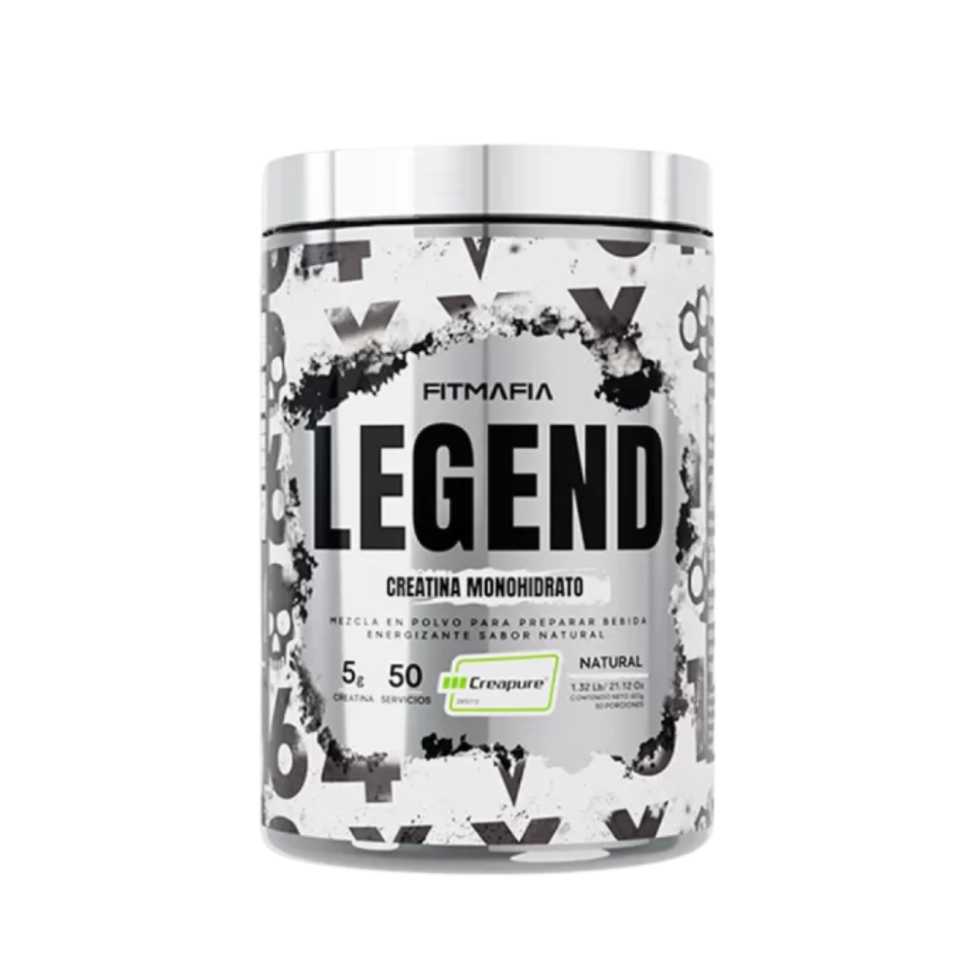 Creatina monohidratada legend fitmafia 50 servicios - Envase de creatina monohidratada Legend Fitmafia sabor natural 50 porciones.
