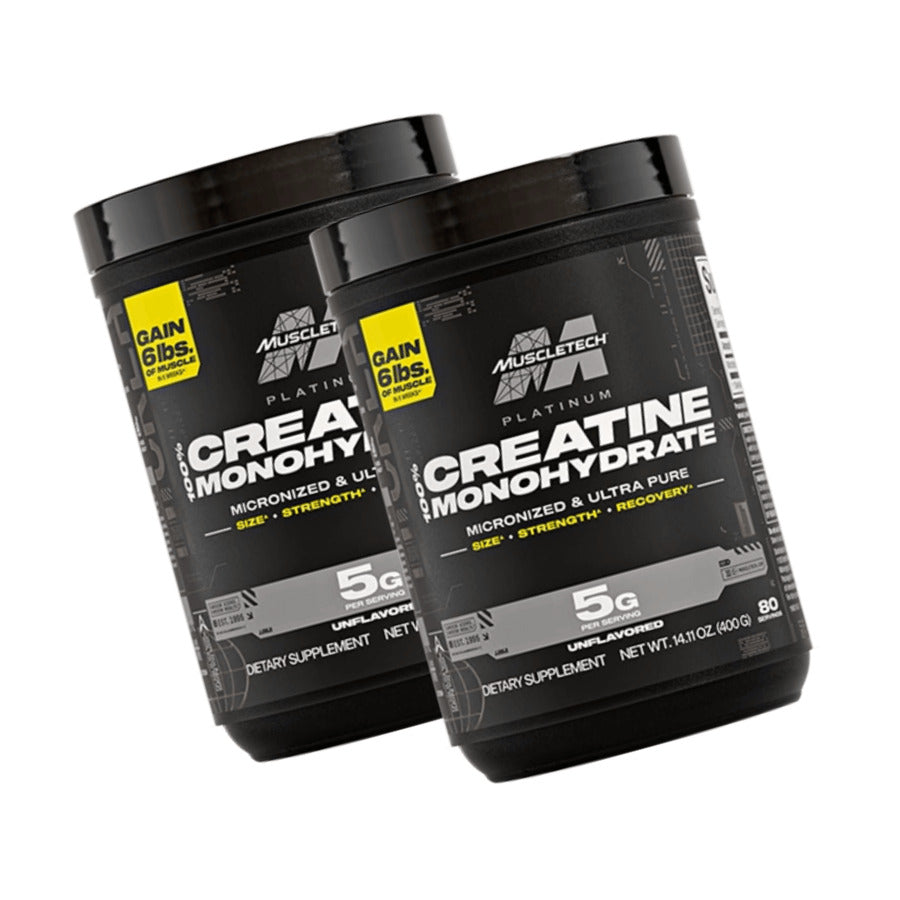 Creatina monohidratada platinum muscletech 400 tercera - Dos envases de creatina monohidratada Platinum Muscletech.