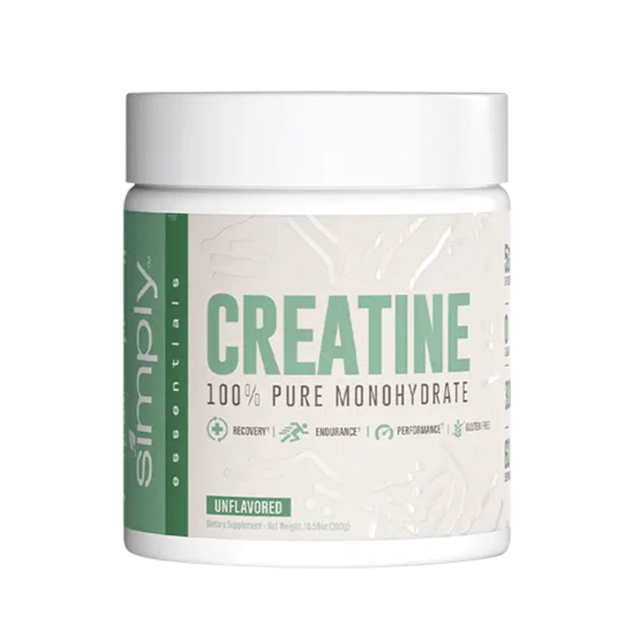 Creatina monohidratada unflavored simply 300g - Envase de creatina monohidratada 100% pura Simply Essentials sin sabor.