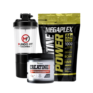 Combo Volumen y Potencia: Megaplex Creatine Power + Creatina vitanas 50 servicios + TERMO