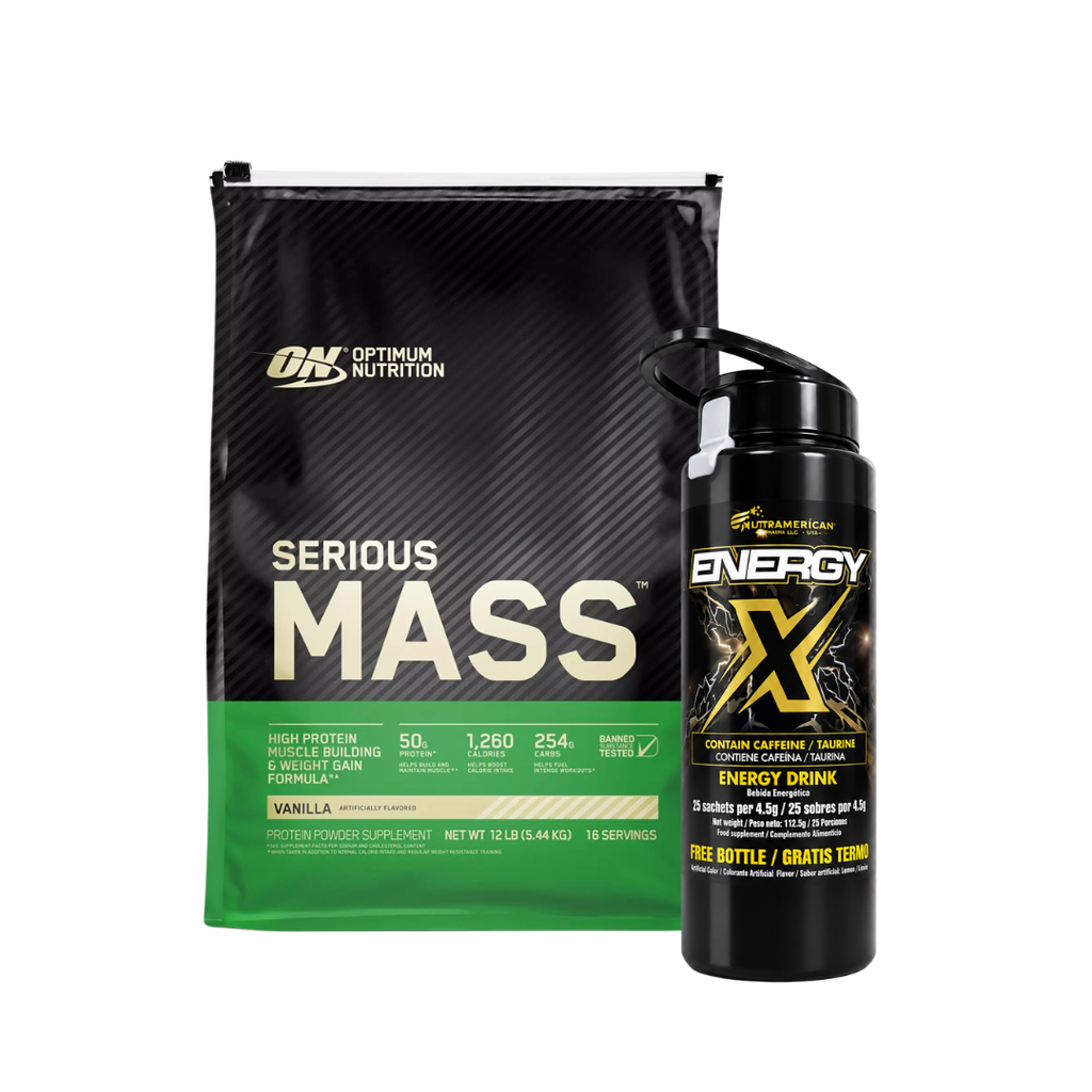 Proteina Serious Mass 12 LB- Optimun Nutrition - Serious mass 12lb + Termo Energy X (25 sachets)
