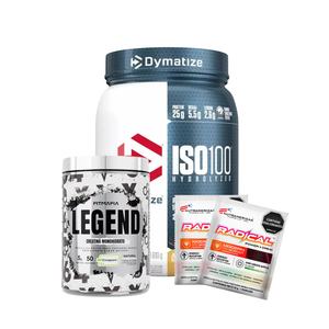COMBO: proteina ISO-100 1.3lb  + LEGEND (Creapure®) 50 serv  + 2 sachats Radical