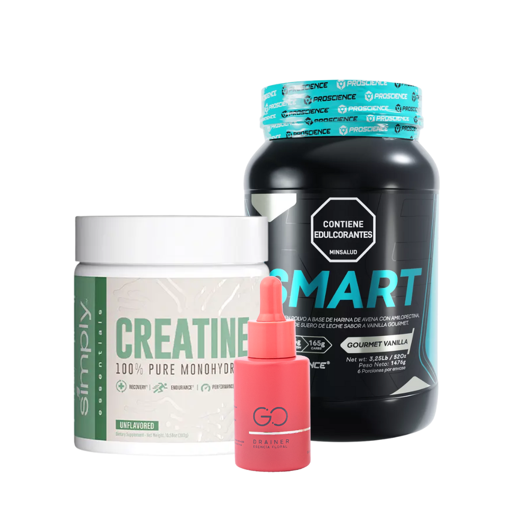 Proteina Smart 3.2lb + creatina simply + go drainer