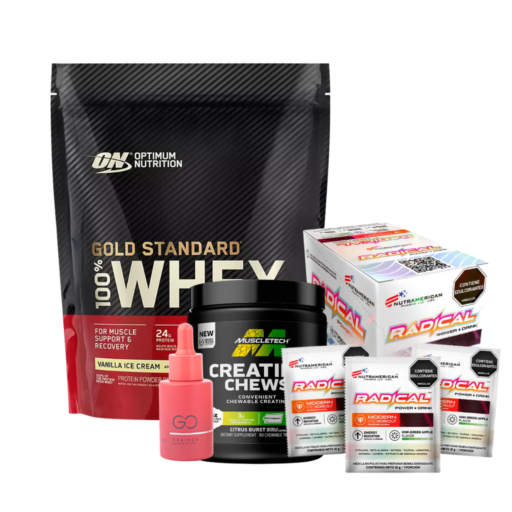 Gold Standard Whey 1.5 lb+ Creatine Chews + Go Drainer + Radical Power