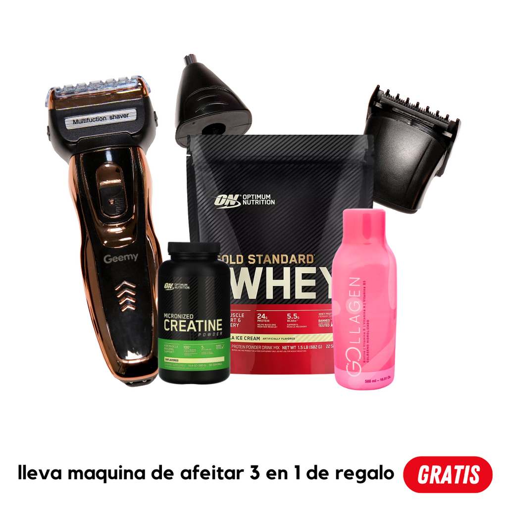 Gollagen + Creatina ON 60 serv + Gold Standard Whey 1.5lb + maquina afeitadora