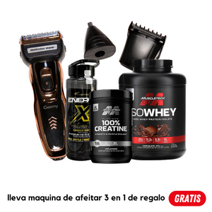 Combo Potencia Total: Iso Whey + Creatina Platinum + EnergyX + maquina de afeitar