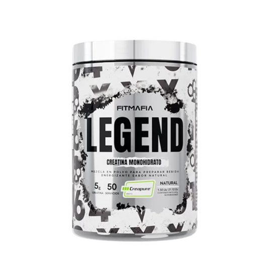 Creatina monohidratada legend fitmafia 50 servicios - Envase de creatina monohidratada Legend Fitmafia sabor natural 50 porciones.