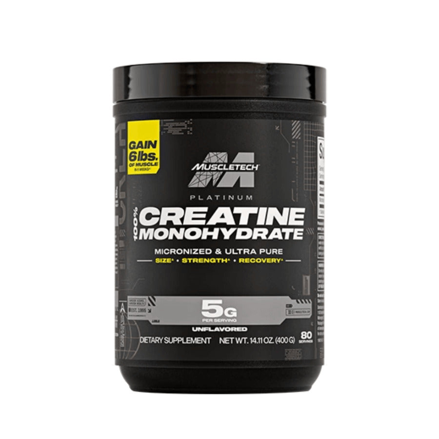 Creatina monohidratada platinum muscletech 400 - Envase de creatina monohidratada Platinum Muscletech 400g.
