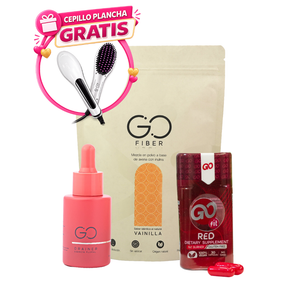 Tripleta Go Fit Red  (Go Fit Red 30 caps + Go Drainer 30 ml + Go Fiber 300gr)  + CEPILLO PLANCHA GRATIS
