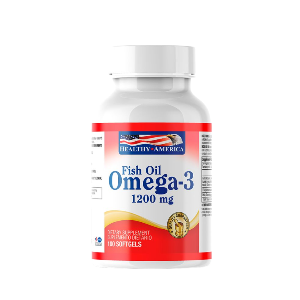 Omega-3 Fish Oil 1200 mg – Healthy America (100 cápsulas blandas)