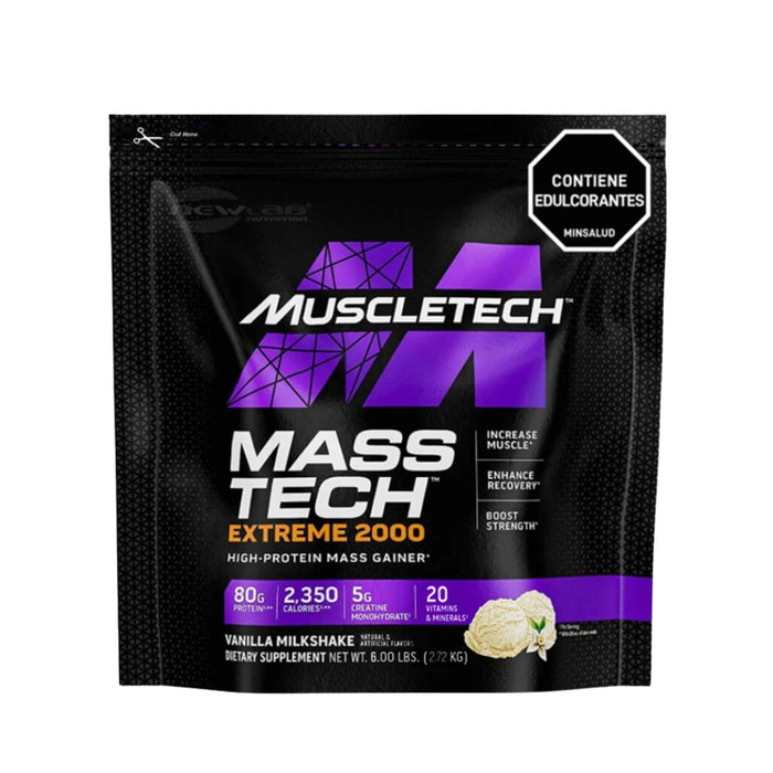 Proteína Hidrolizada Whey Isolate Muscletech 6lb 5 Servicios - Proteína Mass Tech Extreme 2000 sabor vainilla milkshake.

