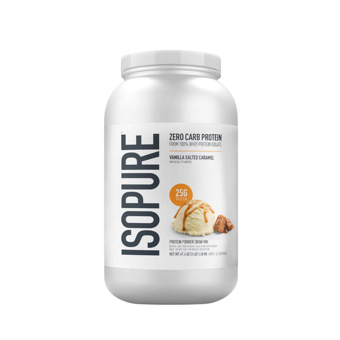 Proteína Whey Isolate Isopure 3lb, Caramelo - Proteína Isopure sin carbohidratos sabor vainilla caramelo.