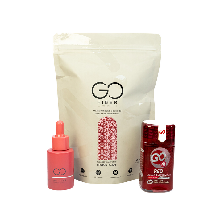 Tripleta Go Fit Red  (Go Fit Red 30 caps + Go Drainer 30 ml + Go Fiber 300gr)