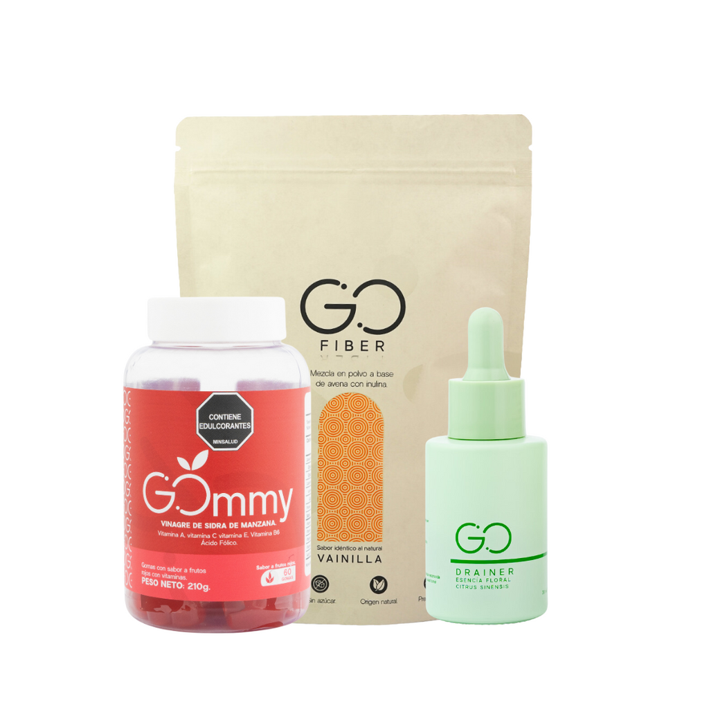 Tripleta Gommy (Gomas de vinagre de manzana + Go Fiber Fibra de origen natural + Go Drainer) - Vainilla / Tradicional
